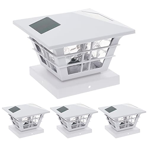 Greenlighting 4 Pack Cape Cod 5X5 Solar Powered Post Cap Light With 4X4 Base Adapter, Fits 5 Inch And 4 Inch Pvc Posts (White) #TOP16