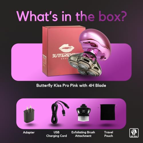 Skull Shaver Butterfly Kiss PRO - Women's Electric Shaver for Bikini Line, Legs & Body - Wet & Dry Use - Ergonomic, Hypoallergenic Blades - 60 Minutes Cordless Use - Pink