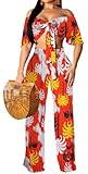 Women Sexy Two Peice Tropical Outfits For Off Shoulder Luau Vacation Orange Outfits Summer Beach Sets