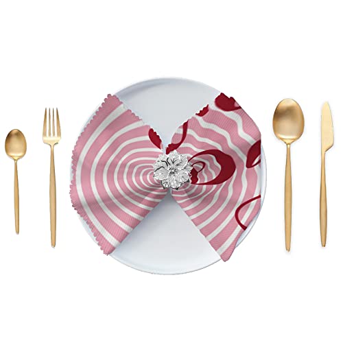 Gulidi Valentines Cloth Napkins Set Of 6 Pink Stripes Happy Valentine’s Day Saying Quote Dinner Waterproof Napkins Oversized 20X20 Inch Reusable Polyester Table Napkins For Holiday Home Decoration #TOP1