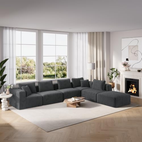 Image of Novilla 141 inch Modular Sectional Sofa, V Shape Customizable Sectional Couch, Modern Cloud Design with Smarts Coil Support, Boneless Couch for Living Room Apartment, No Assembly Required, Dark Gray