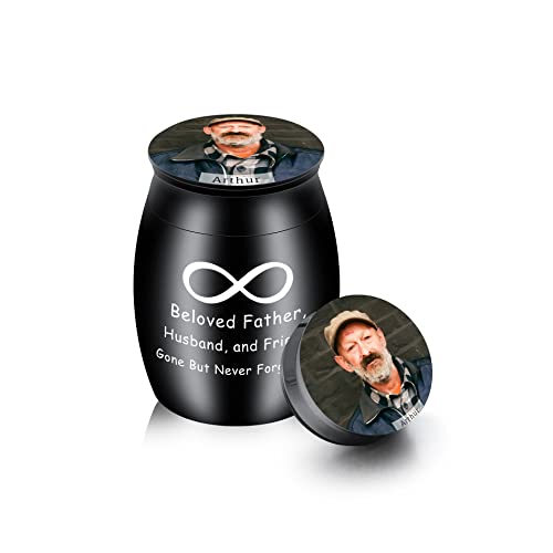 OTXIXTO Custom Mini Keepsake Urns for Human Ashes Customized Photo Text Birthstone Small Urns Stainless Steel Decorative Black Urns Cremation Holder Pet Ash Containers