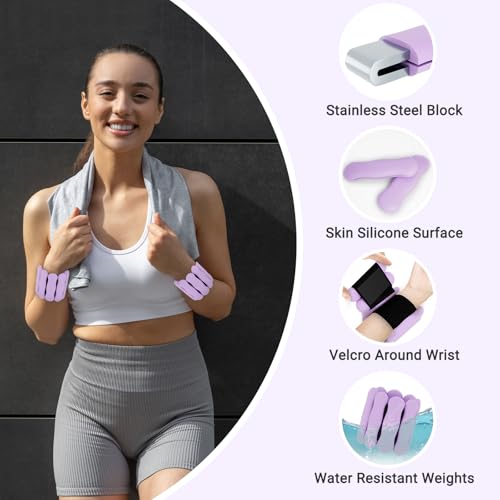 Image of Ankle & Wrist Weights for Women Men, Set of 2, 1 lb /2 lb Each | Adjustable Arm & Leg Weights, Soft Silicone Weighted Bracelet For Pilates Yoga Dance Walking Running Swimming Weight Loss