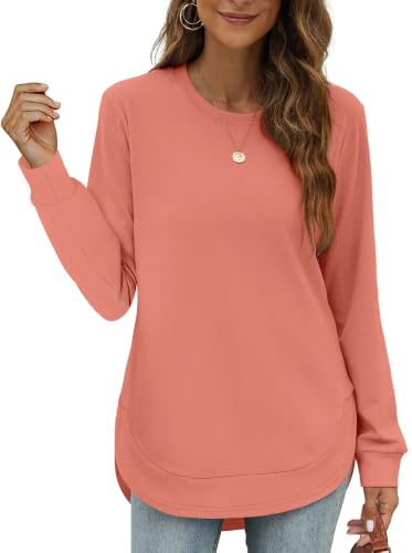 Image of OFEEFAN Womens Sweatshirt Crewneck Long Sleeve Shirts High Low Tops Curved Hem