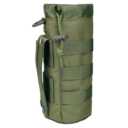 Fyelo Tactical MOLLE Bottle Pouch Bag, Travel/Sprots Molle Water Bottle Holder with Drawstring Open Top and Mesh Bottom - Green