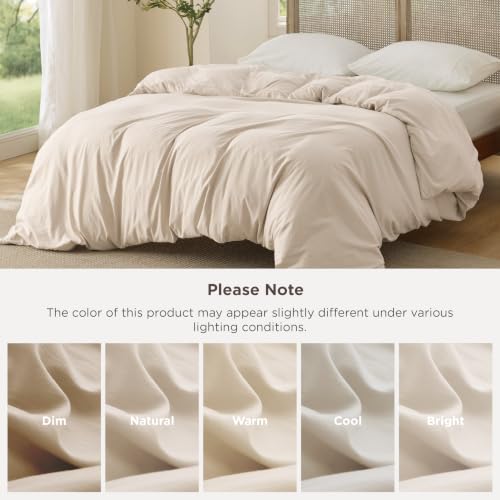Image of Bedsure Prewashed Cream Duvet Cover King Only, Cotton-Like Feel | 1 Duvet Cover Only, No Pillow Shams, Ultra Soft, Relaxed Texture, Zipper Closure, 8 Corner Ties, Year-Round, Easy Care