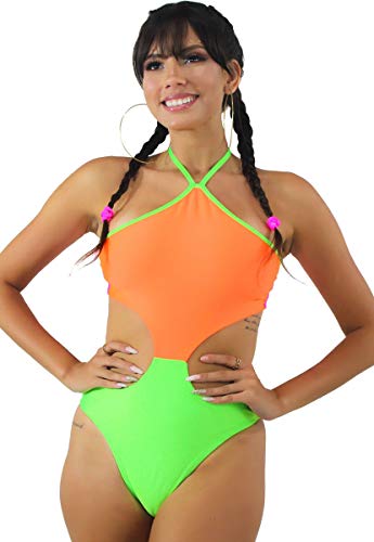 Maiô Body Neon Com Cava na Cintura Multicolorido