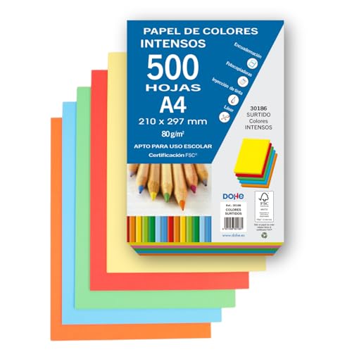 Lot 500 Feuilles Papier Couleur Pastel A4 - 5 Couleurs, 80g/m² Pour Impression, Dessin Et Bricolage