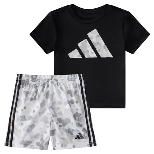 Image of adidas baby-boys Poly Tee Aop 3s Short Set(infant)