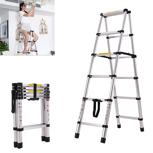 DayPlus 伸縮脚立はしご 最長1.7m 5段+5段 耐荷重150 kg 兼用脚立 折り畳み 伸縮アルミはしご 踏み台 伸縮自在コンパクト 持ち運びに便利 軽量 室内室外両用 安全クロスバー 自動ロック 安全ロック スライド式 アルミ梯子 ホームロフトオフィスに適合 日本語説明書 10年保証 1.7M+1.7M