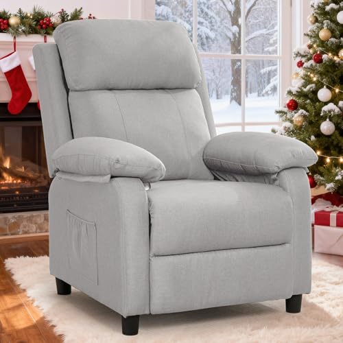 Image of Recliner Chair, Living Room Chairs for Adults, Padded Deep Seat Reading Chair with Side Pockets, Small Recliners for Small Spaces, Lounge Chair for Living Room, Bedroom, and RV (Linen)