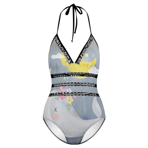 Monokini une pièce motif mignonne baleine avec tissu extensible