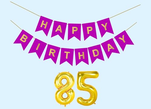 Image of Mystic Toy Store 85th Happy Birthday Decoration Kit Purple for 85 year Old Men with Number Eighty-five Party Decorations Decor Celebration Items Item Set Combo Reusable Paper Banner
