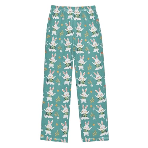 Rabbit Dancing Grass Long Pajama Pants Bottoms Soft Sleepwear with Pockets