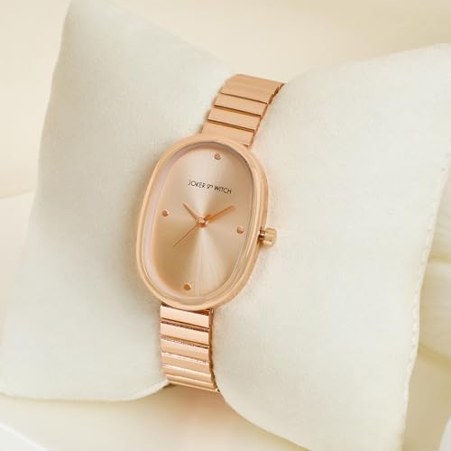 Image of Joker & Witch Eterna Rose Gold Sunray Small Oval Dial Rose Gold Linked Chain Strap Women's Watch