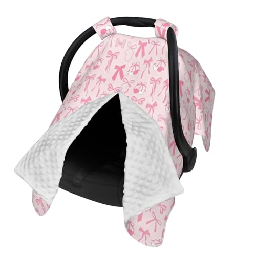 Image of Pink Bow Baby Girl Car Seat Canopy Cover, Infant Nursing Cover for Mom Nursing Covers, Bow Baby Stuff Items
