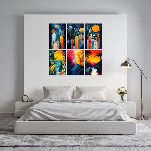 Image of SiddArtify Abstract Landscape Wall Art Prints Set - Colorful Nature Poster Decor for Living Room Bedroom - 8x12 inch Board Pack of 6