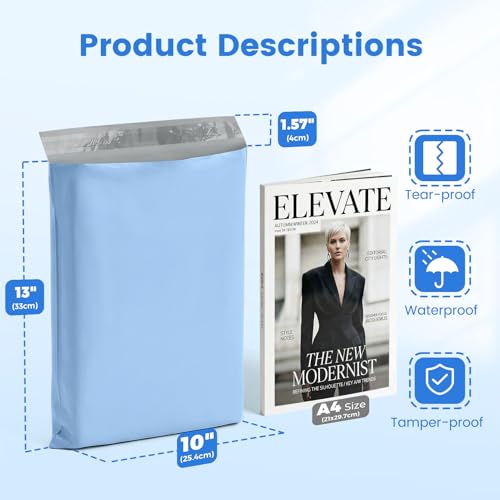 Image of Metronic Poly Mailers 10x13 50 Pack, Self Seal Shipping Bags for Clothes | Waterproof Tear-resistant Mailing Envelopes, Thick Packaging Bags for Clothing, Boutiques, Small Business, Haze Blue.