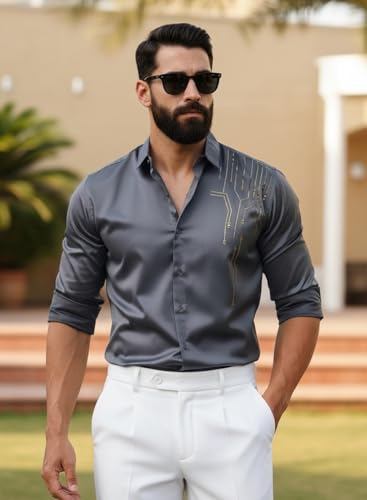 Image of IndoPrimo Men's Stylish Satin Shirt for Party, Formal, Daily and Casual Wear Full Sleeve Shirt for Men