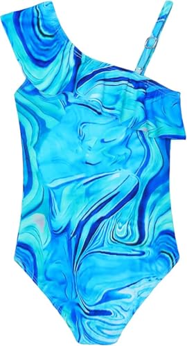 Image of Snowheart Girls Swimsuit Adjustable Shoulder Strap UPF50+ One-Shoulder Ruffle Bathing Suit 3-12T