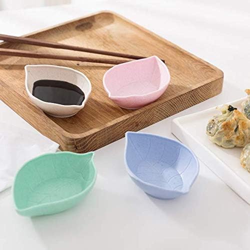 4 Pcs Leaf Shape Sauce Dish, Small Dipping Bowls, Wheat Straw & PP Material, Modern Nature-Inspired Style, Round Bowls for Condiments & Appetizers