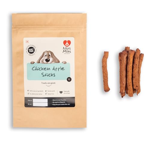 Nuts over Mutts Chicken Apple Sticks for Dogs| Rich in Protein, Vitamin A and C | Grain Free, Gluten Free| Immunity Booster, Fiber Rich, Easy to Digest, Muscle Growth| 1 Pack (150 gm)