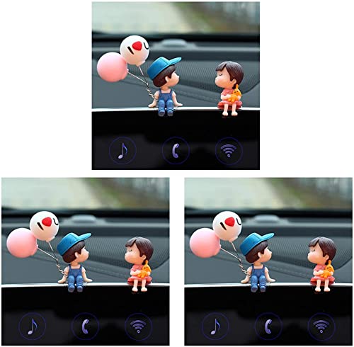 Xummy Decoración para coche, diseño de pareja de dibujos animados, figura de acción con globos, decoración para el coche, adorables muñecos de beso azules + niñas (3 pares) Cover