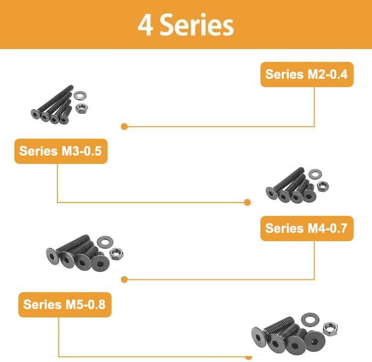 VIGRUE 1225PCS Metric M2 M3 M4 M5 Flat Hex Head Socket Cap Screws Black Zinc Plating Alloy Steel Small Bolts Nuts Washers Assortment Kit, Allen Socket Drive with 4Pcs Hex Wrenches