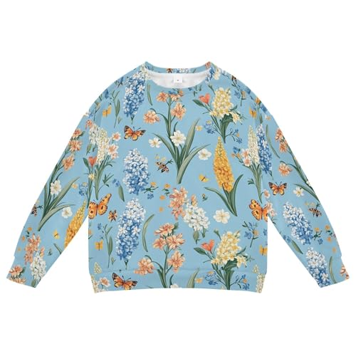 JUNZAN Spring Flowers Hyacinths Butterflies Blue Little Kids Hooded Sweatshirt Long Sleeve Outerwear for Kids Athletic 4T