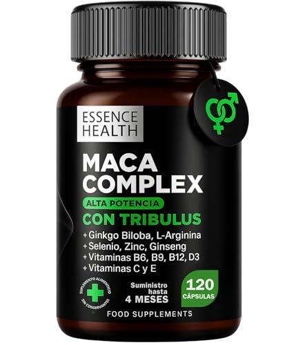 Maca Complex Andina Negra y Peruana | Alta Potencia | 120 Cápsulas | Tribulus Terrestris, Ginseng, Ginkgo Biloba, L-Arginina, Zinc, Selenio | Vit. C, D3, B6, B9, B12, E | Energía y Bienestar