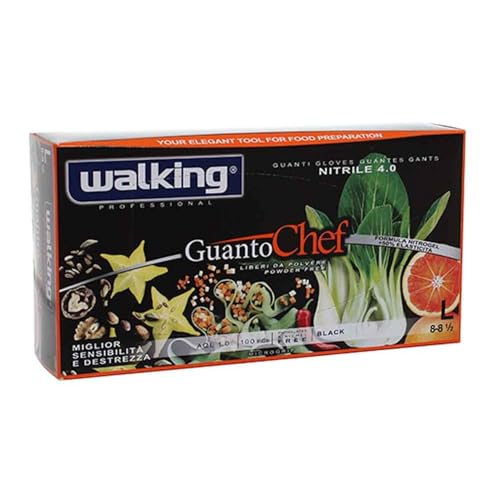 100 Guanti Neri Monouso da Cucina Usa e Getta, Guanti in Nitrile L per Alimenti, per Chef, Ristorazione, Catering, Pulizia, Uso Professionale, Caratteristiche: Microruvido, 4 Grammi, Liberi da Polvere