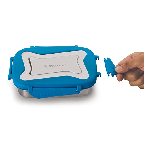 Image of STEELLOCK Smart Stainless Steel Tiffin Lunch Box for Kids and Adults | Airtight & Leakproof | Rectangle Tiffin Box for School & Office with Steel Lid | Blue 550ml - 2pc