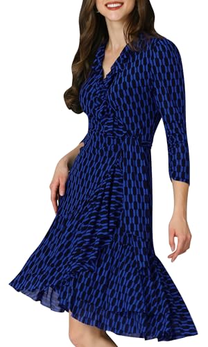 Image of KOH KOH Womens Long Sleeve Wrap Ruffled Wedding Guest Print Mini Dress