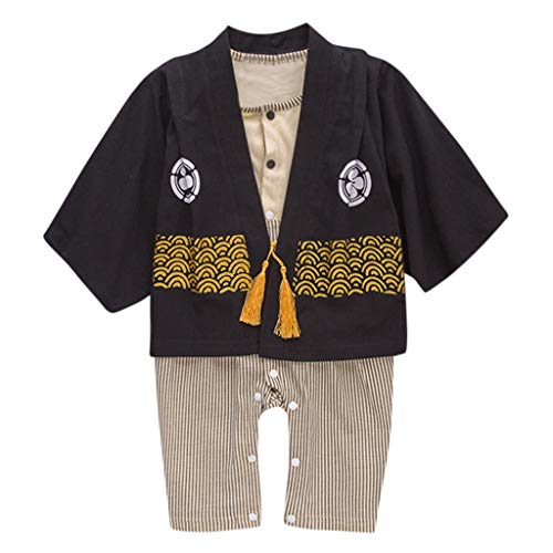 Jimmackey Neonato Kimono Pagliaccetto, Bebè Strisce Tutine Body + Cappotto, da 0 A 24 Mesi Bambino