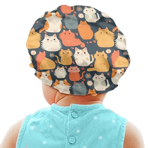 Image of Babrukda Kids Satin Bonnet Sleeping Beanie Cartoon Painting Cats Headwear Curly Natural Hair Cover Soft Sleep Caps Breathable Comfy Hat for Kids Girls Boys Toddler Children Baby