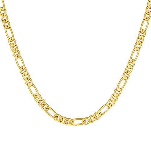 MMTTAO Mens Figaro Gold Chain Necklace for Men Women 5MM Wide 24 Inches Real 18K Gold Plated Hip Hop Hiphop Men's Fashion Jewelry Gifts with 18K Stamp,Figaro Chain,5mm Wide,18K-Gold-Plated,24Inches