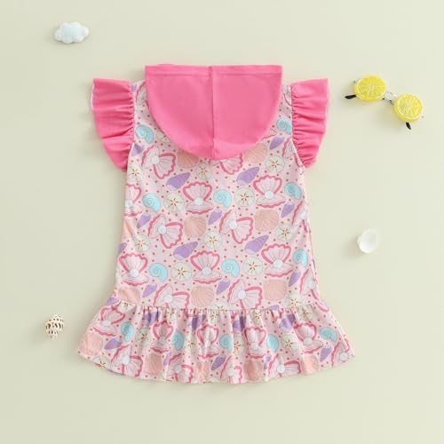 Image of Socutebabe Toddler Girl Swimsuit Cover Up Kids Beach Dress Bow Print Long Sleeve Hooded Bathing Suit Towel Coverup Swimwear