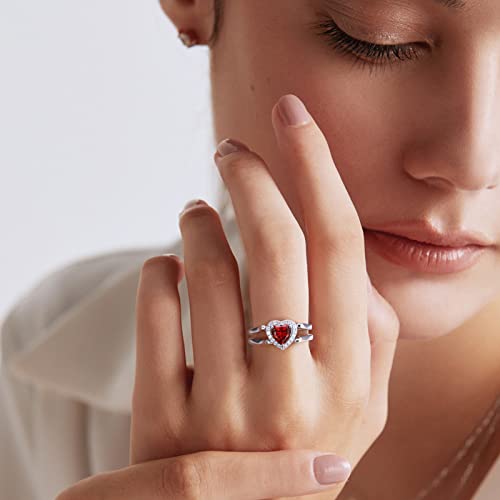 Lexlune Reversible Ring For Her, 2 Rings In 1 Ring, Heart Cut, S925 Sterling Silver, Ruby Diamond, Cubic Zirconia Promise Wedding Engagement Ring For Wife Girlfriend Size 9 #TOP5