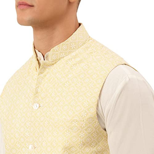 Image of Jompers Men's Embroidered Woven Pure Cotton Nehru Jacket