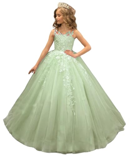 Lace Appliques Flower Girls Dresses Tulle Princess Tutu Pageant Dress for Wedding Kids Prom Ball Gowns