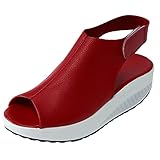 Woaikeyu Sandali Donna Moda Estate Tacco Zeppe Piattaforma Bocca Pesce Leggero Confortevole Decontratto Signora Sandali All'aperto, rosso, 42 EU