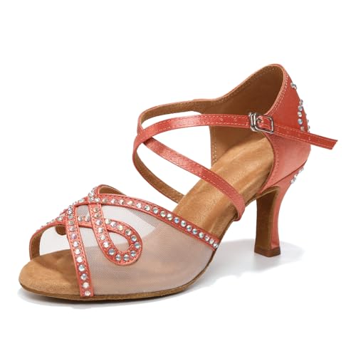 Women's Ballroom Latin Dance Shoes Open Toe Rhinestone Salsa Performance Dance Shoes