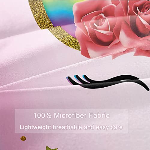 Sirdo Twin Bedding Sets For Girls Pink Unicorn Bed Comforter Sets With Sheets 5 Pieces Kid Girl Bed In A Bag Soft Princess Bedding Colorful Rainbow Bed Set Washable #TOP5