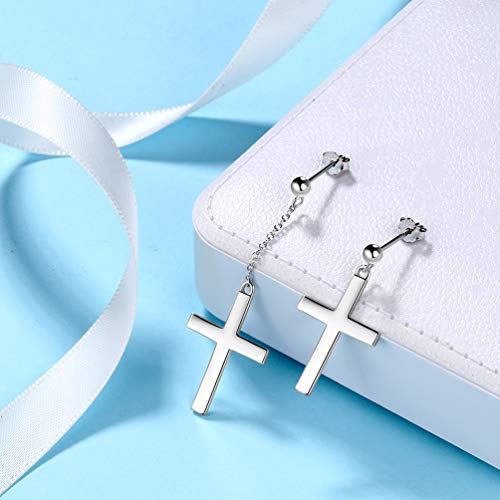 Jewmon 925 Sterling Silver Cross Dangle Earrings for Women Mens Cross Earrings Studs Amulet Religious Christian Jewelry Christmas Birthday Gifts for Daughter Son Wife Husband Friends Couples Gifts4