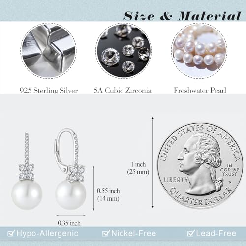 Pearl Earrings for Women 925 Silver Freshwater Real Pearl Drop Dangling Earrings for Birthday Christmas Anniversary3