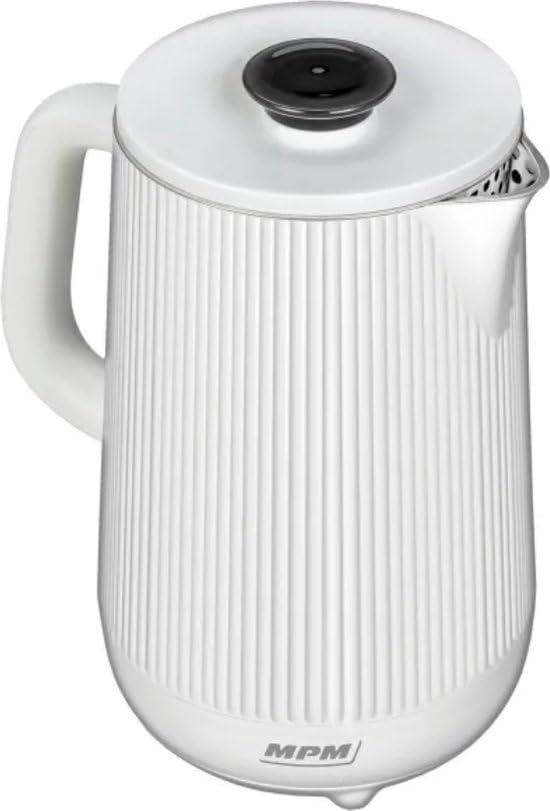 MPM - Hervidor eléctrico silencioso de doble pared de acero inoxidable - 1,7 litros - 1800W - Coolwall (blanco), MCZ-115