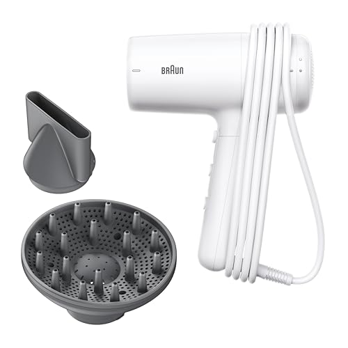 Asciugacapelli Braun HD2.21, potente con diffusore e concentratore, Tecnologia IONTEC, motore da 2200W, 3 temperature e 2 velocità, bianco, BRHD235E