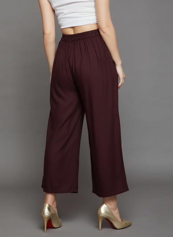 Image of Super Soft Viscose Rayon Flared Palazzo Pants for Women Stylish Wide Leg Straight Relaxed Fit Casual Ethnic Office Wear