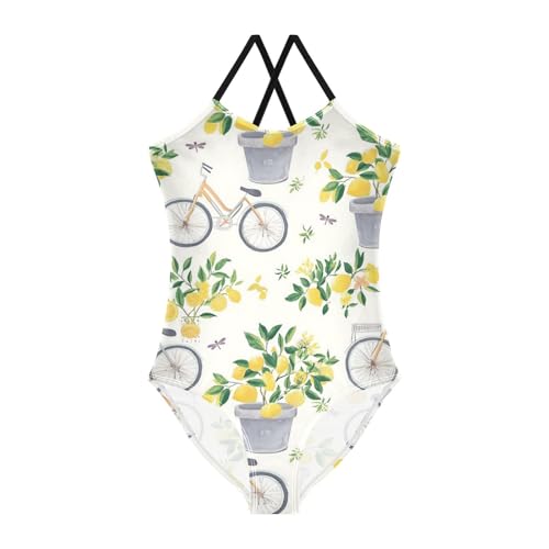 Gray Bicycles Girls One Piece Swimsuits Lemon Trees Sport Halter Swimwear Beach Bathing Suit 3T