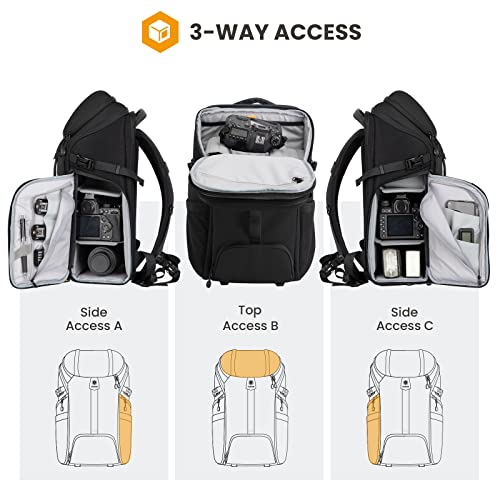 TARION Large Camera Backpack Bag - Large Photo Backpack with 𝐃𝐮𝐚𝐥-𝐒𝐢𝐝𝐞 𝐎𝐩𝐞𝐧𝐢𝐧𝐠 15.6" Laptop Sleeve Waterproof Raincover DSLR Backpack for Outdoor Photography Hiking Travel Black HX-L